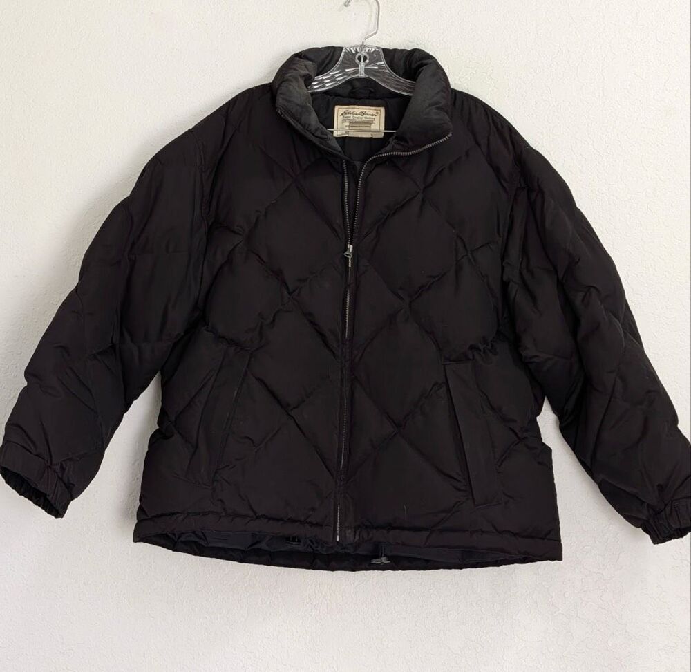 Eddie Bauer Womens Goose Down Puffer Jacket Black Diamond Quilted Size L
